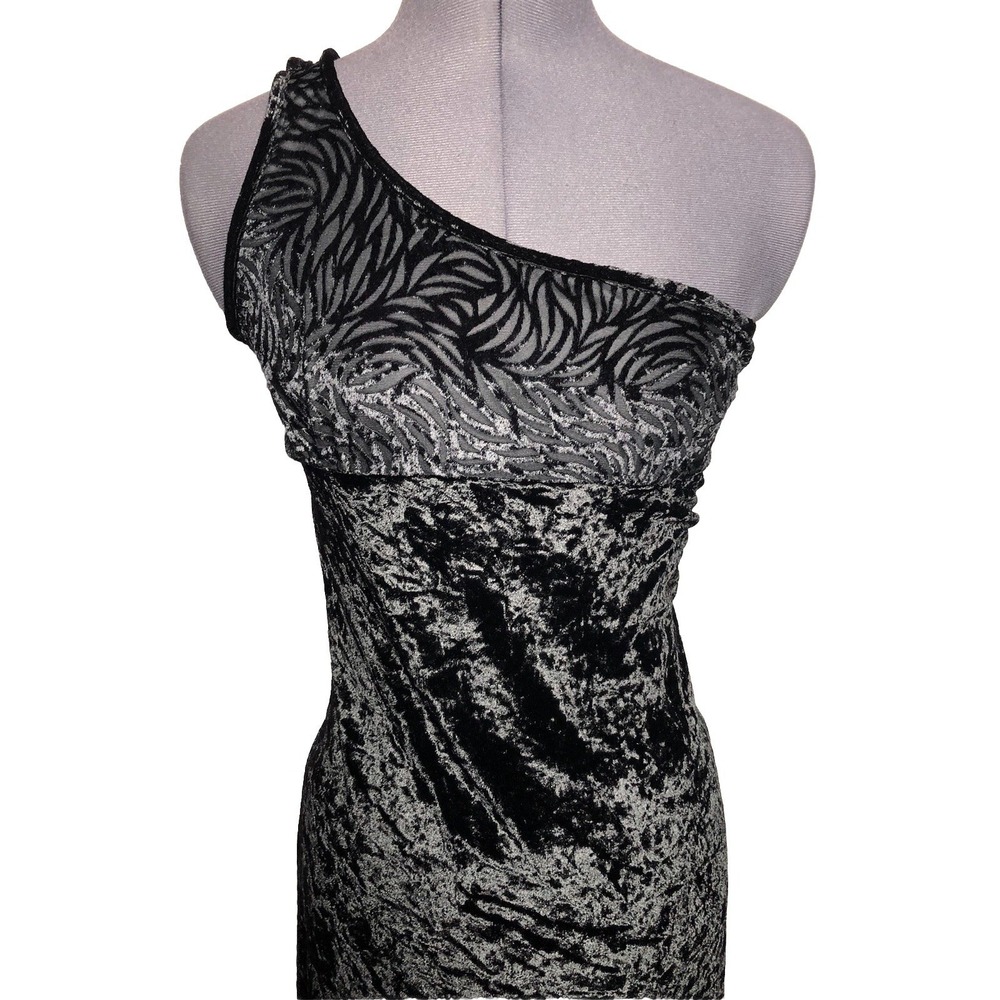 Vtg 90s whimsygoth‎ Witchcore Black Sheer One Shoulder Gown dress Monroe M - Picture 2 of 10
